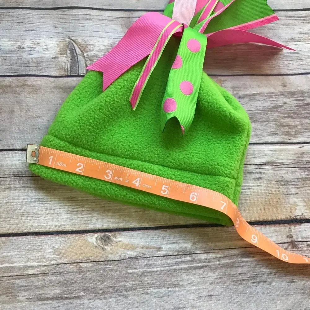 Lexy Lu Girls Hat‎ Sz 6-12 Months Pink Green Fleece Grosgrain Ribbon Tassel NEW
